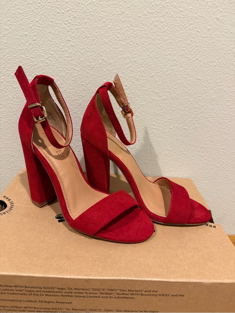 Nine West Red Ankle-Strap Block Heel Sandals
